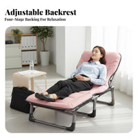 Foldable Design Portable Office rest cot Space-Saving Adjustable Padded Recliner Sturdy Frame Folding Bed No Assembly Required for Guests, Adults, Campers, Guest Room, Balcony, Camping, Patio
