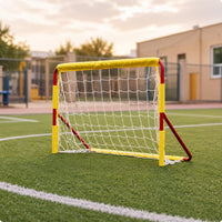 Rectangular Frame Soccer Goal White Netting Outdoor Soccer Goal Yellow Padding Athletic Gear Red Support Poles for Football Practice