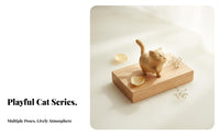 Carved Cat Figurine Birthday Gift Sweet-Smelling Lumber Cat Statue Solid Wood Wooden Kitten Statue for Shelf Decor