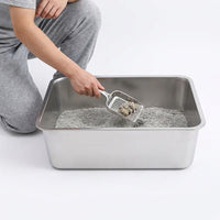 Large Stainless Steel Cat Toilet Tray, Deep Basin Open Pan for Big Cats, Easy Cleaning Steel Receptacles for Indoor Use