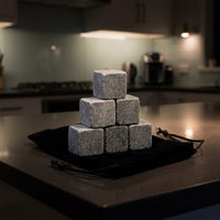 Gift for Men Granite Whisky Stones for Home Bar, Reusable Ice Chilling Rocks with Velvet Pouch, Grey 2x2x2cm Bar Accessories, Birthday Gift