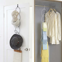 Creative Over-the-Door Hat Organizer with 5 Rings for Scarves and Hats, No-Drill Hanging Rack