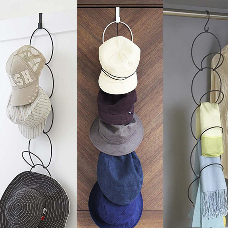 Creative Over-the-Door Hat Organizer with 5 Rings for Scarves and Hats, No-Drill Hanging Rack
