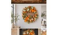 Wreath with Sign Autumn Harvest Wreath Plaid Mesh for Entry Door, Entryway