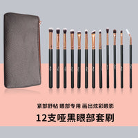 12-Piece Matte Black Eye Makeup Brush Set with Storage Bag