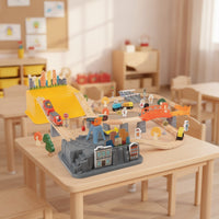 Wooden Train Set with Tracks Interlocking Wooden Train Track Set Powered Railway Kit for Young Children