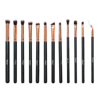 12-Piece Matte Black Eye Makeup Brush Set with Storage Bag