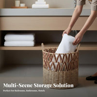 Handwoven Design Woven Laundry Hamper with Lid Large Capacity Clothes Bin Breathable Weave Household Storage Side Handles for College Students, Homeowners, Hotel Managers, Bathroom, Bedroom, Dorm Room, Closet