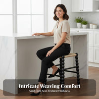 Nordic Design Bobbin Leg Woven Stool Vintage Design Counter Chair French Country Aesthetic Indoor Furniture for Interior Designers, Cafe Owners, Homeowners, Bar, Kitchen, Dining Room