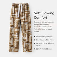 Womens Pants Wide Leg Trousers in Lightweight Viscose Rayon Material, Printed Pattern Loungewear for Home Wear and Casual Outings