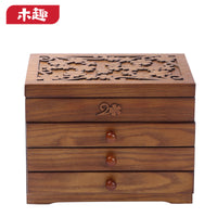 Multi-layer Vintage Wooden Jewelry Box with Mirror and Velvet Lining, Carved Desktop Organizer