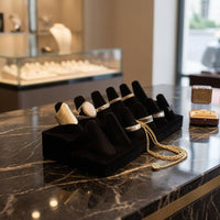 Flocked Double-Layer Jewelry Display Stand Stepped Base Double-Layer Jewelry Stand Velvety Finish Jewelry Storage Black