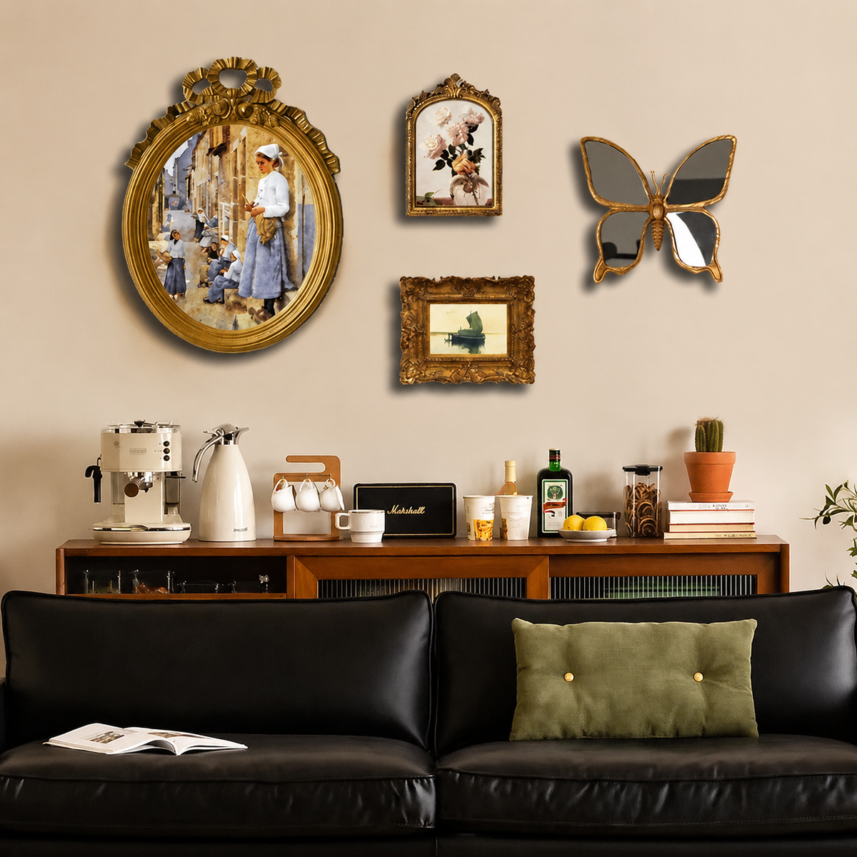 Large Mirror Set 140x80cm Antique Gold Resin-made European-style Carving Decorative Mirror for Entryway Living Room Bedroom