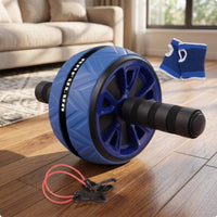 Two-handleHandle Ab Wheel with Knee Pad Non-Slip Abdominal Roller with Resistance Band Stable Ab Roller Wheel Balanced for Beginners, Home Gym, Living Room