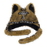 Faux Synthetic Pile Cat Ear Hat Gothic Hat with Ear Flaps Furry Warm for Cosplayers, Cosplay