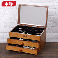 Multi-layer Vintage Wooden Jewelry Box with Mirror and Velvet Lining, Carved Desktop Organizer