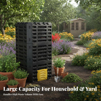 Outdoor Compost Bin Weather-Resistant Large Capacity Composter Ventilated Design Kitchen Waste Compost Box for Homeowners, Families, Backyard, Yard