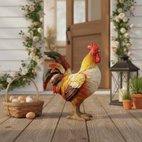 Resin Cockerel Figurine Multicolor Resin Cockerel Figure Textured Chicken Yard Decor for Courtyard