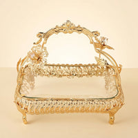 European-Style Glass Fruit Tray with Metal Frame Ornate Decorative Serving Tray with Handle Footed Clear for Home Decorators, Hosts, Tea Table, Hotel Reception
