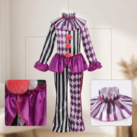 Clown Costume with Hat Ruffled Clown Costume Striped Outfit for Halloween, Cosplay, Stage Performance