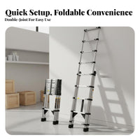 Foldable Stainless Steel Telescopic Ladder Heavy-Duty Telescoping Ladder Adjustable Height Space-Saving for DIY Enthusiasts, Professionals, Household, Construction Site, Indoors, Outdoors
