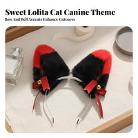 Faux Cat Ears Headband Handmade Cat Ear Headband Ry Canine Ears Hairband Bowknot Decor Ry Creature Ear Headwear for Women