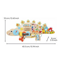 Early Education Wooden Wall Mounted Activity Panel Multi-Functional Toddler Learning Board Child-Centered Inspired Dinosaur Busy Board Hand-Eye Coordination Training for Toddlers, Preschoolers, Kindergarten, Playroom, Nursery