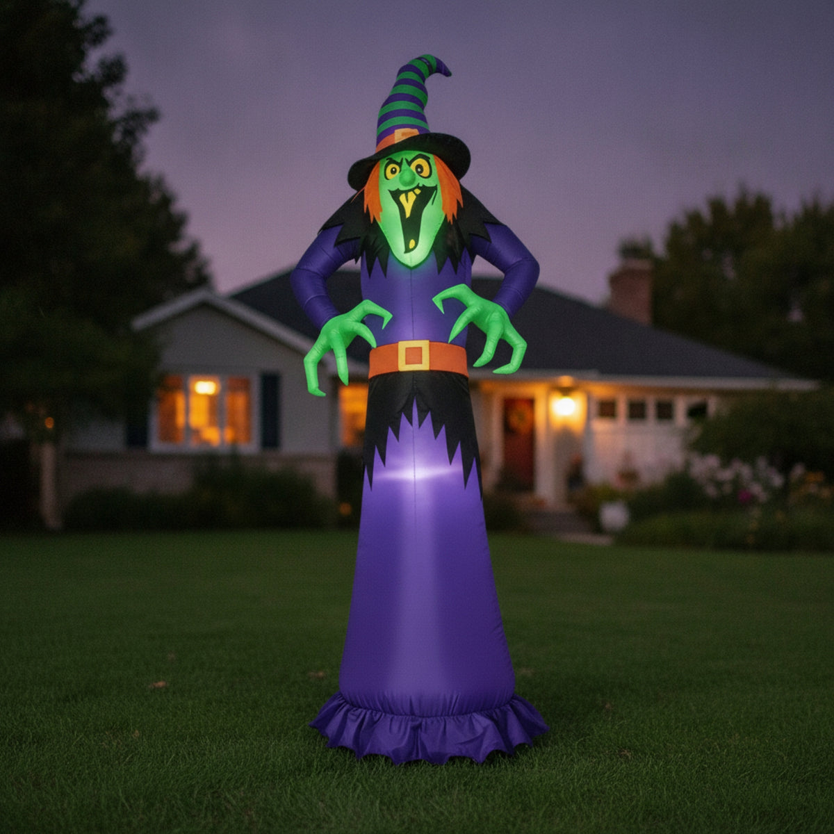 Giant Inflatable Witch with LED Lights Built-in LEDs Halloween Yard Inflatable Outdoor for Lawn