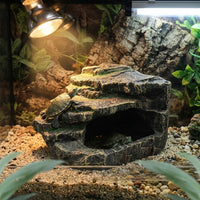 Realistic Rock Aquarium Cave and Turtle Basking Perch, Resin Hollow Hideout House for Turtles, Textured Climbing Surface and Hiding Cave
