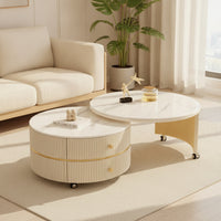 2 Pieces Modular Coffee Table Mineral-Look slabLook Coffee Table with Wheels Mobile Nesting Tables for Living Room, Small Apartment