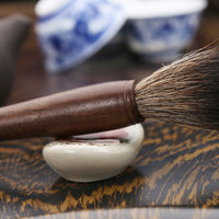 Teapot Brush for Kung Fu Tea Set, Pearwood/Ebony Handle, Flat Brush or Pen Style, Non-shedding Bristles
