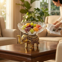 Bowl with Elephant Base Decorative Pachyderm Fruit Bowl Brass-Colored for Hosts, Entryway