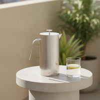 Stainless Steel Pitcher Polished Water Pitcher with Lid Cylindrical Metal Water Carafe for Dining Table
