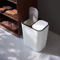 Japanese Style Dual Compartment Trash Can with Lid for Dry and Wet Waste Separation, 15L