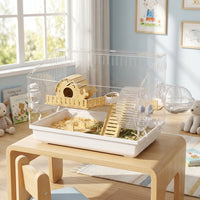 Panoramic Hamster Cage, Fully Transparent Hamster Villa with Exercise Wheel, Large Syrian and Dwarf Hamster Home for Easy Viewing