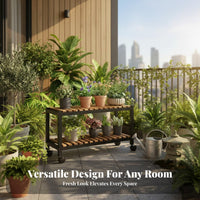 With Wheels 2-Tier Rolling Plant Stand Easy to Move Rolling Plant Shelf Sturdy Construction Flower Pot Display Rack Heavy Duty for Living Room, Balcony, Outdoor, Patio
