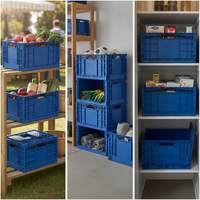 Foldable Storage Crate with Lid, Rectangular Plastic Container for Outdoor, Supermarket, Logistics