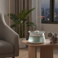 Wireless Drinking Fountain with Glass Tray Translucent Glass Pet Fountain Sleek-Profile Pet Waterer Ultra-Quiet for Home
