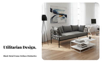 utilitarian aesthetic Iron Frame Settee Minimalist Design Sofa Modern Aesthetic Small Couch stylish for Interior Designers, Apartment Dwellers, Clothing boutique, cosmetic studio, Office Reception, Waiting Room