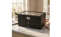 Glass Lid Watch Storage Box Drawer Tiers Watch Organizer Box Woven Texture Metal Latch