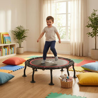 Padded Border Kids Mini Trampoline Red Trim Foldable Mini Trampoline Midpoint Symbol Rebounder Black Metal Frame for Children