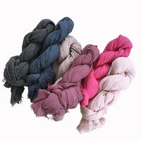 Women's Solid Color Wool Scarf with Textured Pleats, Extended Warm Shawl for Autumn/Winter