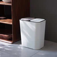 Japanese Style Dual Compartment Trash Can with Lid for Dry and Wet Waste Separation, 15L