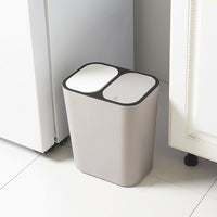 Japanese Style Dual Compartment Trash Can with Lid for Dry and Wet Waste Separation, 15L