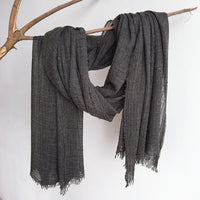 Women's Solid Color Wool Scarf with Textured Pleats, Extended Warm Shawl for Autumn/Winter