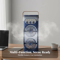 Cools and Humidifies Twin Fan Misting Cooler Wide-Angle Airflow Desktop Humidifier Fan Built-in Night Light for Students, Camping, Dorm Room