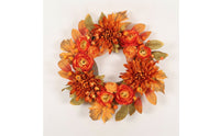 Wreath with Chrysanthemums Autumn Wreath with Maple Leaves Artificial for Thanksgiving