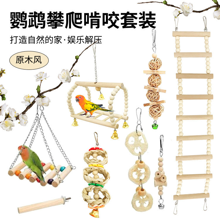 Parrot Toy Set with Swing, Perch, and Climbing Ladder