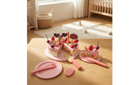 Pretend Play Dessert Set Reusable Toy Birthday Cake Imaginative Wooden Cake Toy for Young Children, Daycare