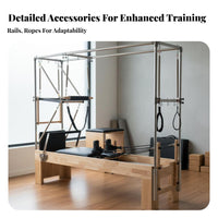 Pilates Luxury Reformer Solid Wood Frame Pilates Reformer with Steel Column Studio Grade Wooden Overhead Rig Table for Fitness Professionals